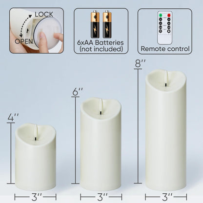 Homemory 6"x3" Outdoor Waterproof Flameless Candles, LED Candles, Battery Operated Candles with Remote and Timers, Electric Fake Plastic Pillar Candles, Ivory White, Set of 2