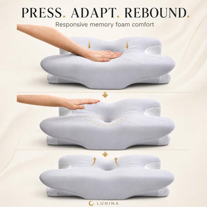 LUNINA Cervical Pillow for Neck Support, Memory Foam Contour Pillow | CertiPUR-US Certified, Medium-Firm Support