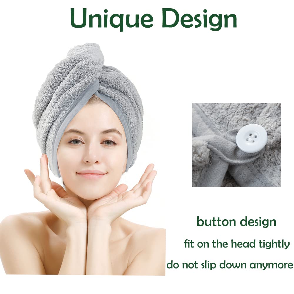 M-bestl 2 Pack Microfiber Hair Towel Wrap,Hair Drying Towel with Button,Quick Dry Hair Towel Turban for Women,Absorbent Anti-frizz Head Towel for Long Thick Curly Hair(Pink&Beige)