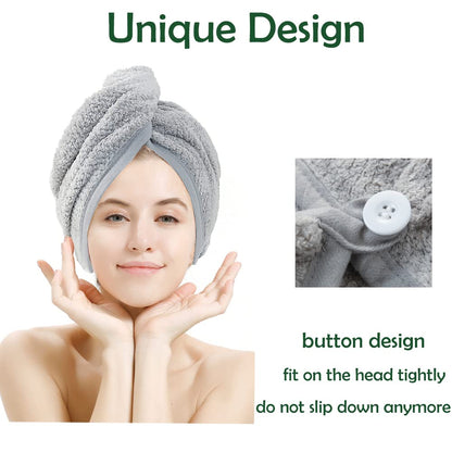 M-bestl 2 Pack Microfiber Hair Towel Wrap,Hair Drying Towel with Button,Quick Dry Hair Towel Turban for Women,Absorbent Anti-frizz Head Towel for Long Thick Curly Hair(Pink&Beige)
