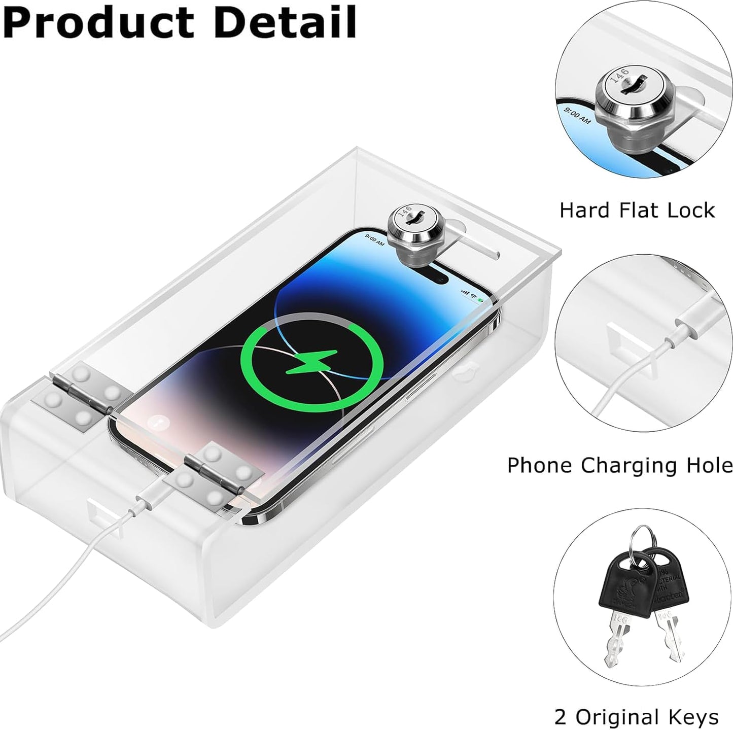 Cell Phone Lock Box, Mobile Phone Safe Jail Box with 2 Keys Transparent Storage Phone Locker Phone Acrylic Key Staff