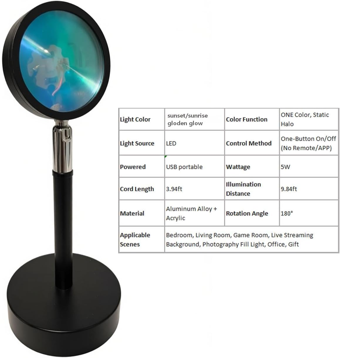 Jensense Sunset Lamp Golden Glow Closely Sunset Sunrise Feel Night Light Simple Mood Light Decor Bedroom Photography Live Streaming Background, NO APP, NO Color Changing