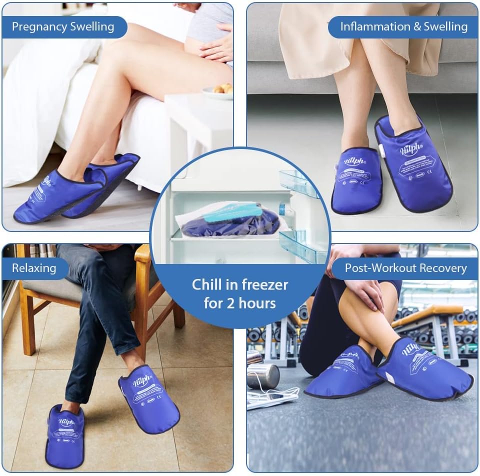 Hilph Foot Ice Pack Slippers,1 Pair Ice Pack for Foot and Toes for Plantar Fasciitis, Gout, Bunions & Neuropathy Relief, HSA or FSA Eligible Hot Cold Therapy Gel Slippers for Surgery Recovery, Blue