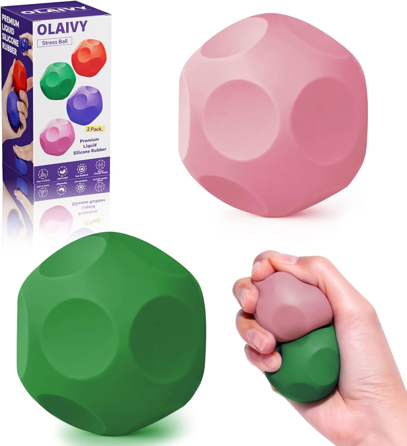 Sensory Stress Balls - Fidget Toys for Adults & Teen, Silicone Polyhedron Hand Therapy Ball with Beads Inside Relief Stress Squeeze Toy for Autism & ADHD, Office Desk Toy