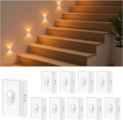 WILLED Rechargeable Motion Sensor Stair Lights Indoor, Warm White Magnetic Stick-on Battery Powered Night Lights for Stairway, Hallway, Bedroom, Closet
