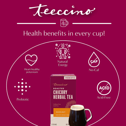Teeccino Holiday Herbal Tea Sampler Assortment - Candy Cane, Gingerbread, Snickerdoodle - Caffeine-Free Holiday Dessert Teas with Prebiotic Chicory, 12 Tea Bags