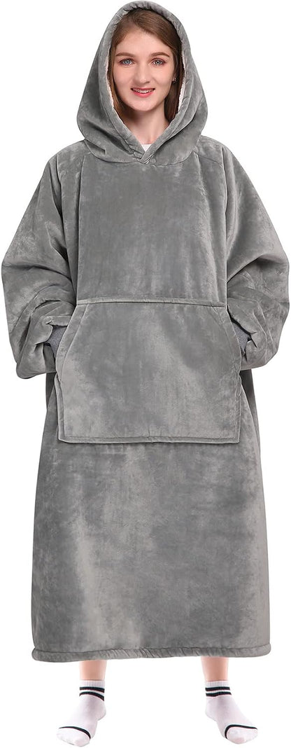Waitu Wearable Blanket Sweatshirt Gifts for Women and Men, Warm and Cozy Giant Blanket Hoodie, Thick Flannel Blanket with Sleeves and Giant Pocket - Dark Gray