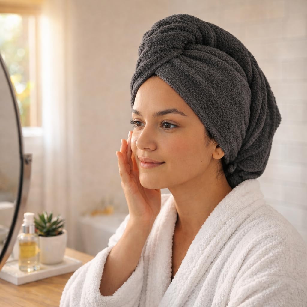 100% Turkish Cotton Hair Towel Wrap 2 Pack – Oeko-TEX Certified Quick Dry Turban for Wet Hair – Soft, Absorbent, Gentle on Curly & Long Hair – 10x26 Inch