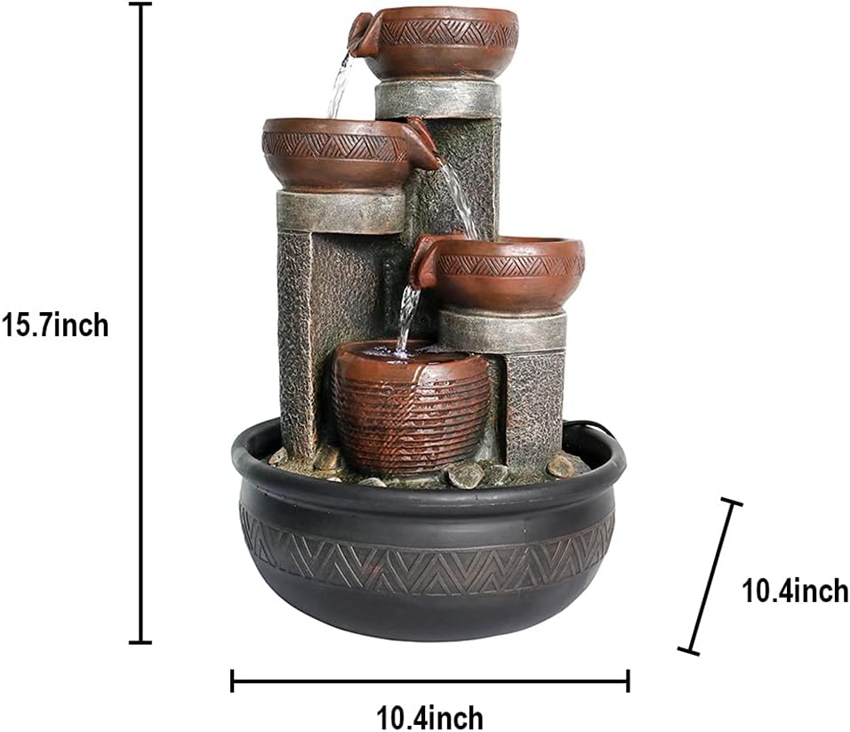 15.7" H 4-Tier Indoor Tabletop Waterfall Fountain with LED Lights Desktop Fountains Calming Sound for Home Office Decor (15.7ihch)