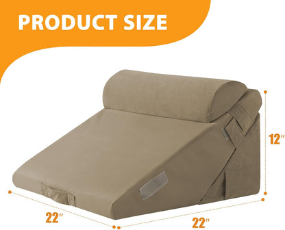 Ruqmuis Wedge Pillow Set for After Surgery, 3PCS Adjustable 9&12 Inch Bed Wedge Pillow for Sleeping, Incline Pillow Wedge for Headboard, Post Surgery, Acid Reflux, Neck&Back Support, White/Grey