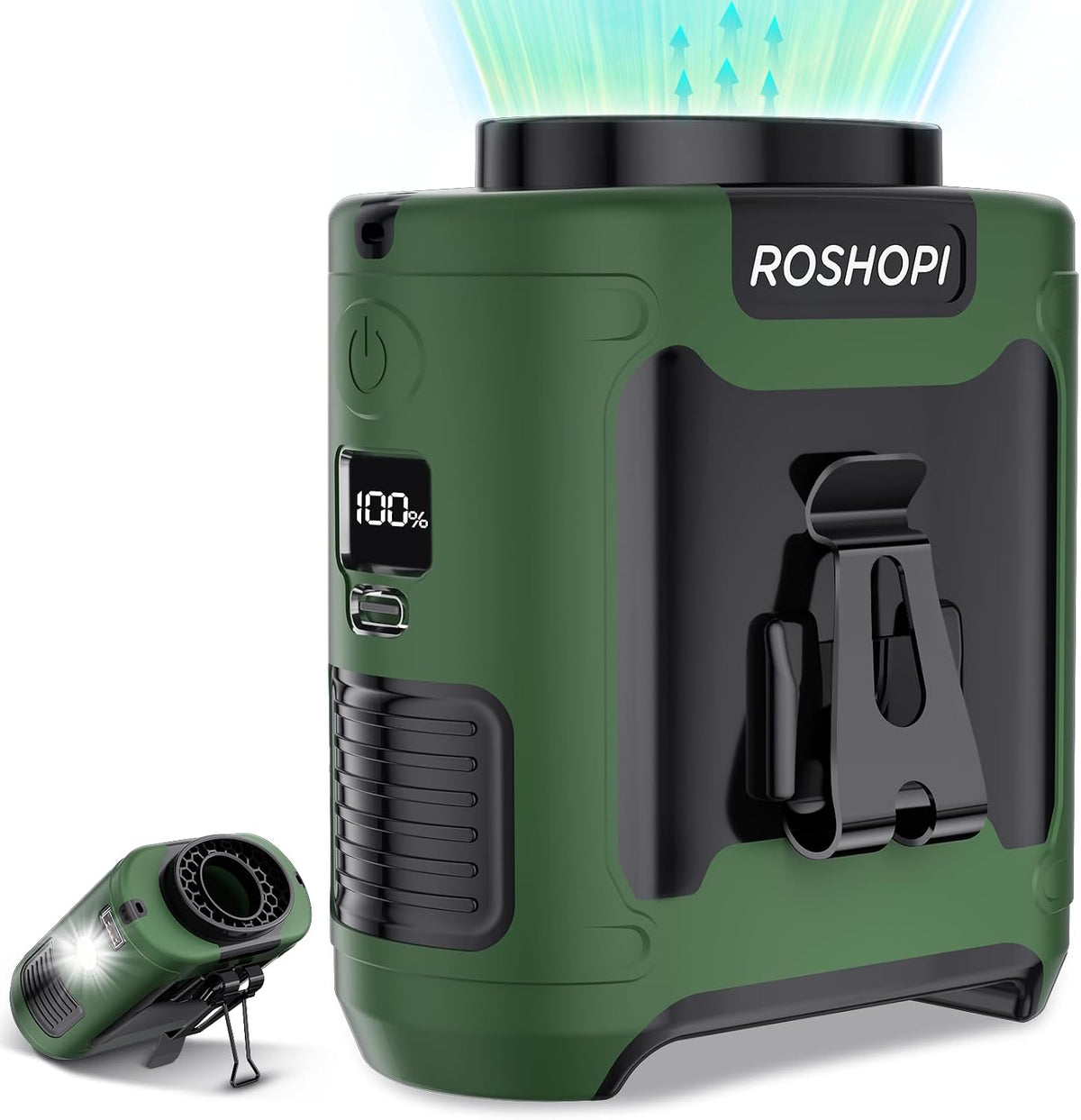 AI Portable Fan Rechargeable -10000mAh, 40H Work Time with 5 Speeds 16000RPM Strong Airflow, Personal Waist Fan with LED Light for Clip On Belt, Neck, Desk, Outdoor Indoor Jobsite Camping Travel
