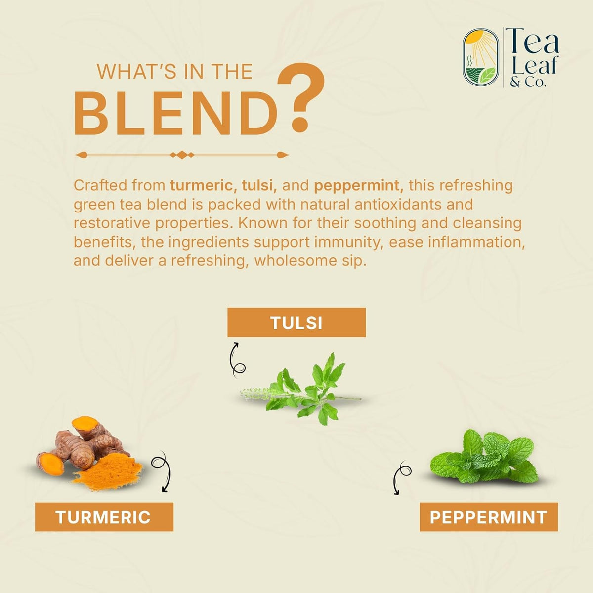 Turmeric, Peppermint & Basil Tulsi Green Tea Loose Leaf 3.5oz, 50 Tea Bags