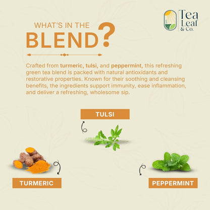 Turmeric, Peppermint & Basil Tulsi Green Tea Loose Leaf 3.5oz, 50 Tea Bags