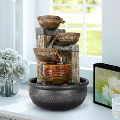 15.7''H Relaxation Desktop Waterfall Fountain Decor Portable Tabletop Waterfall Fountains,Indoor Waterfall Feature with LED Light for Home Office Bedroom