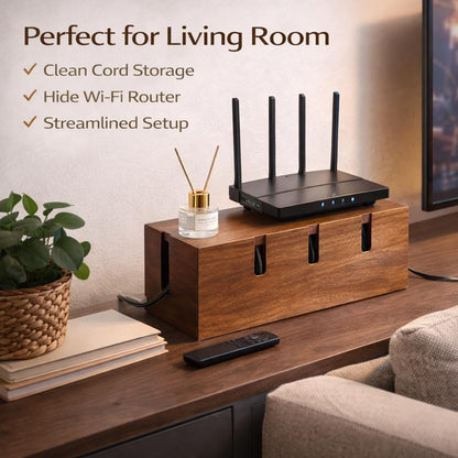 Large Acacia Wood Cable Management Box for Power Strips