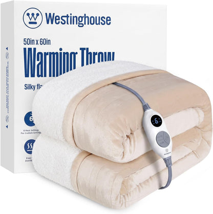 Westinghouse Heated Throw Blanket, Electric Blanket Throw with 6 Heating Levels and 2-10 Hours Time Settings, Flannel to Sherpa Super Cozy Heated Blanket Machine Washable, 50x60 inch, Charcoal