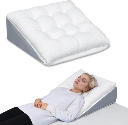 Bed Wedge Pillow for Sleep Apnea 7.5Inch Gerd Pillow Patent Dual Layer Triangle Pillow Adjustable Shredded Memory Foam Topper Soft Support Ideal for Acid Reflux, After Surgery, Snoring