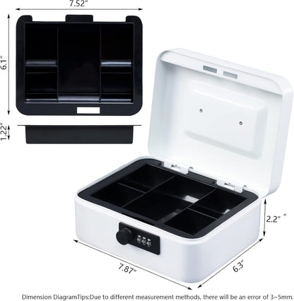 KYODOLED Small Cash Box with Combination Lock & Removable Money Tray, Black