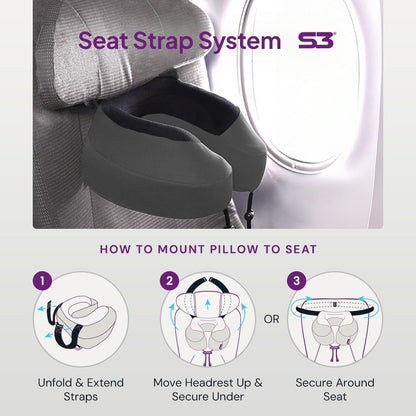 Cabeau Evolution S3 Airplane Travel Pillow for Long Flights - Supportive Memory Foam Body Positioner with Seat Straps to Secure Your Head and Neck and Provides 360 Support (Jet Black)