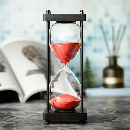 Hourglass Timer 60 Minute, Black Wooden Frame Decorative Sand Timer (Black Sand, Large Size)