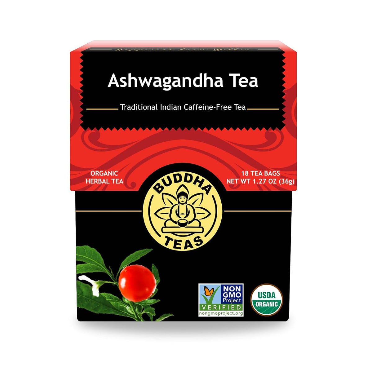 Buddha Teas Organic Ashwagandha Tea - Herbal Tea, Caffeine Free