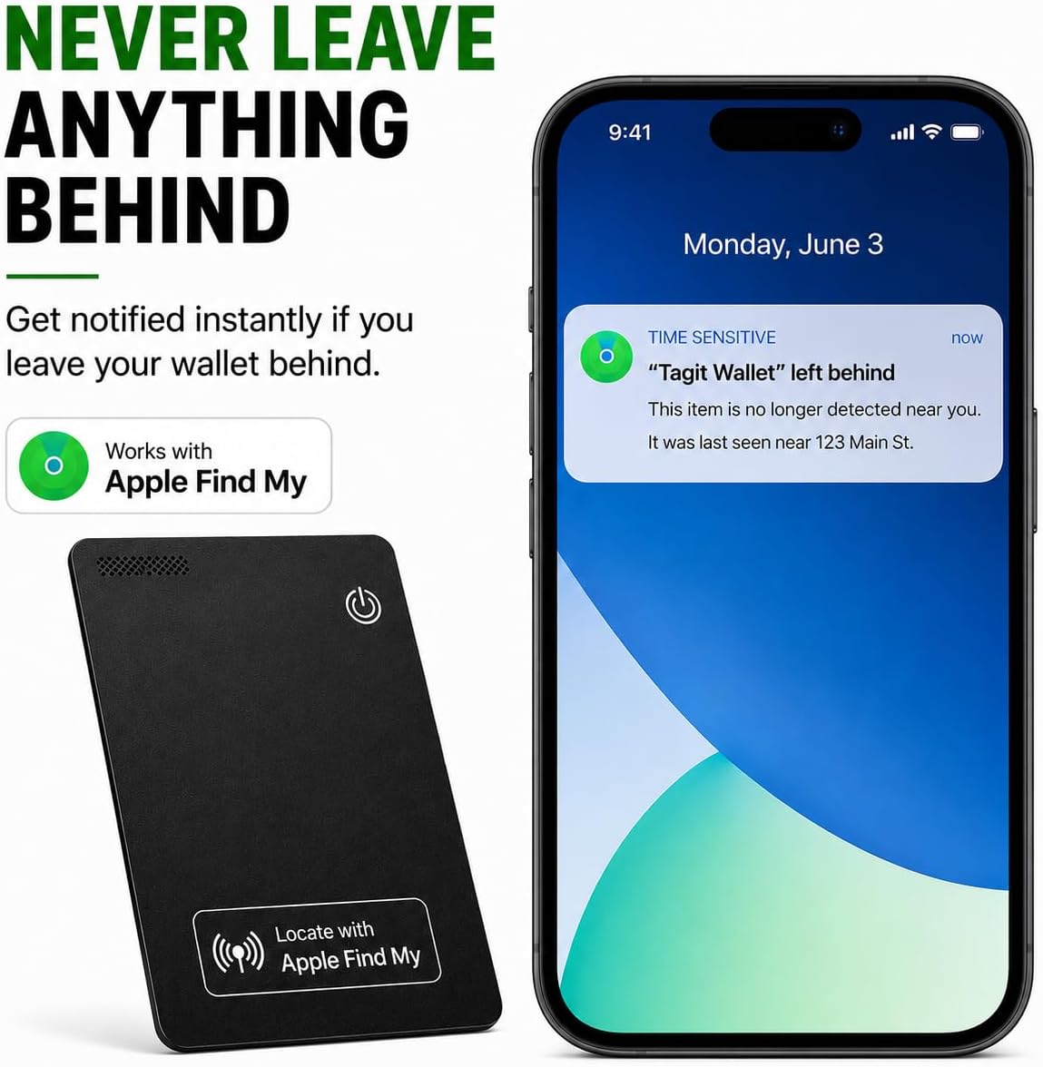 Wallet Tracker Card – Apple MFi Certified, Works with Apple Find My (iOS Only), Rechargeable Slim Tracking Card & Finder, 6-Month Battery, Item Locator for Wallet, Purse, Luggage, Passport