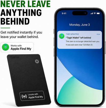 Wallet Tracker Card – Apple MFi Certified, Works with Apple Find My (iOS Only), Rechargeable Slim Tracking Card & Finder, 6-Month Battery, Item Locator for Wallet, Purse, Luggage, Passport