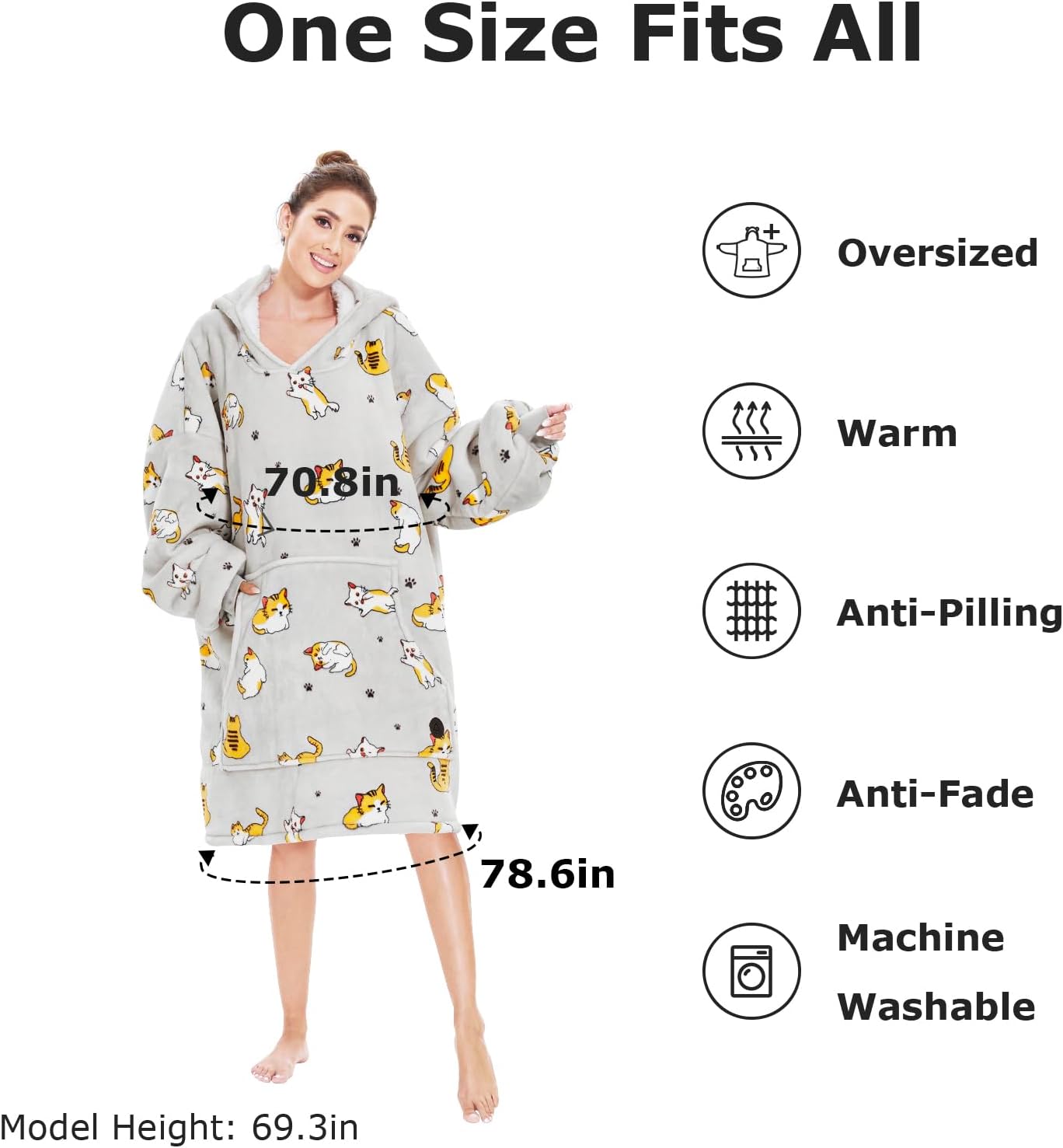THREE POODLE Wearable Blanket Hoodie for Women, Oversized Sherpa Sweatshirt Blanket for Adults Men, Cozy Hooded Blankets, Gifts for Teen Girls Women Mom Sister