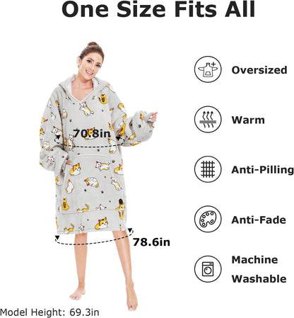 THREE POODLE Wearable Blanket Hoodie for Women, Oversized Sherpa Sweatshirt Blanket for Adults Men, Cozy Hooded Blankets, Gifts for Teen Girls Women Mom Sister