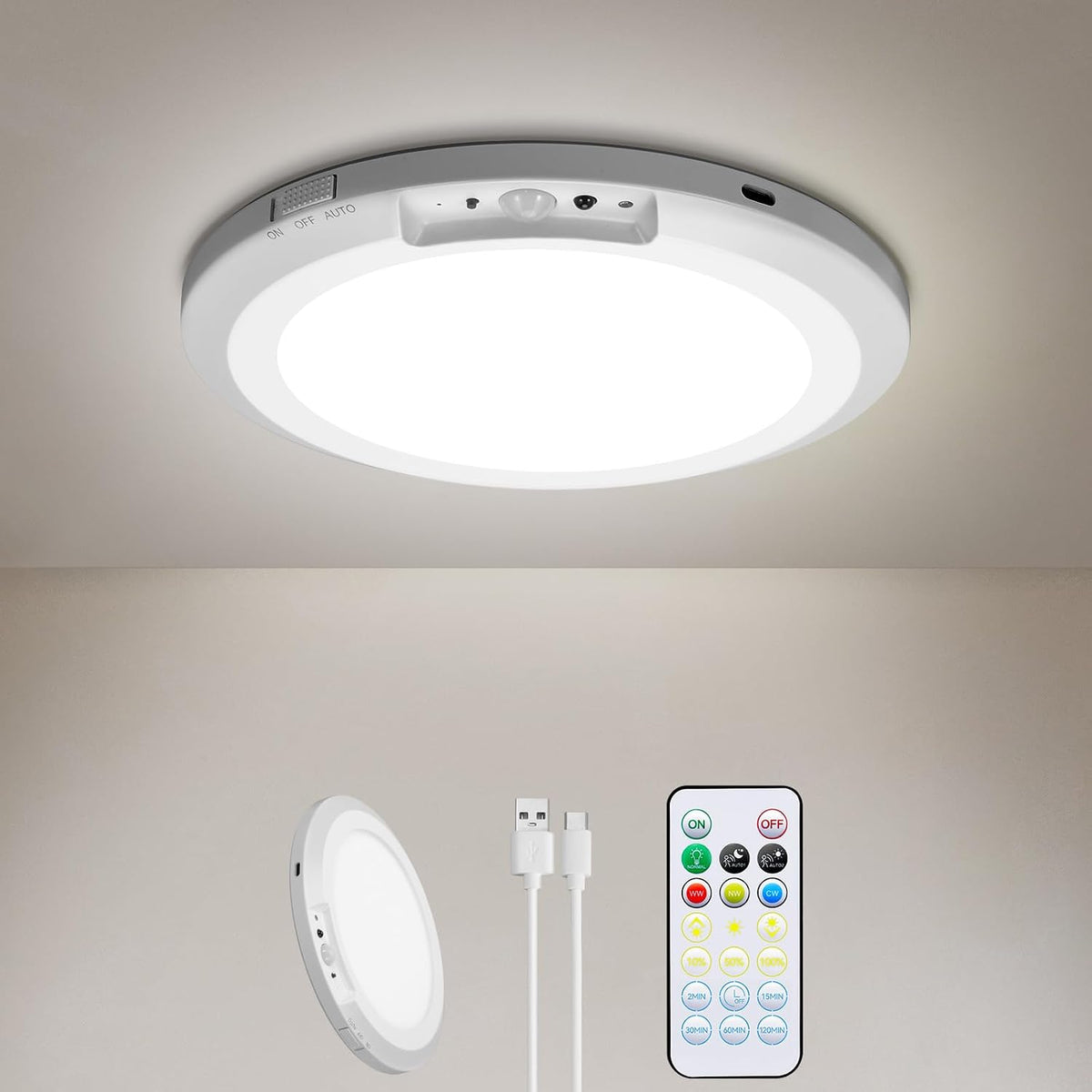 Rechargeable Ceiling Light with Remote, 10000mAh