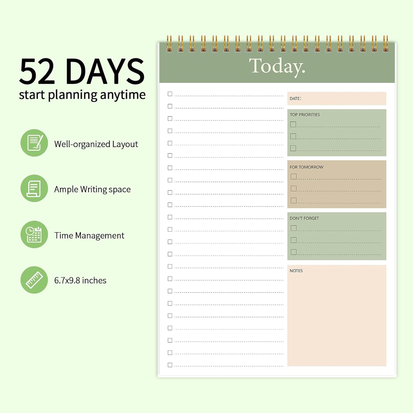 To Do List Notepad - Daily Planner Notepad 104 Pages Task Planner, 6.7" x 9.8" Double Sided Spiral Notebook with Checklist Productivity Planning Pad for Work Office Home-Pink