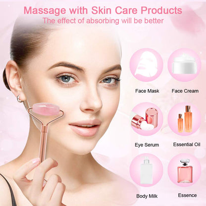 Jade Roller & GuaSha Set-Facial Beauty Roller Skin Care Tools, Rose Quartz Massager for Face, Eyes, Neck, Body to Relieve Wrinkles,Fine Line and Eyepuffiness