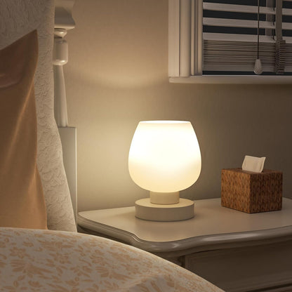 Seealle Touch Table Lamp for Nightstand - Small Bedside Lamp for Bedroom Living Room Night Stands, Desk Lamp with White Glass Shade for Small Spaces, 3 Way Dimmable, LED Bulbs, Gifts