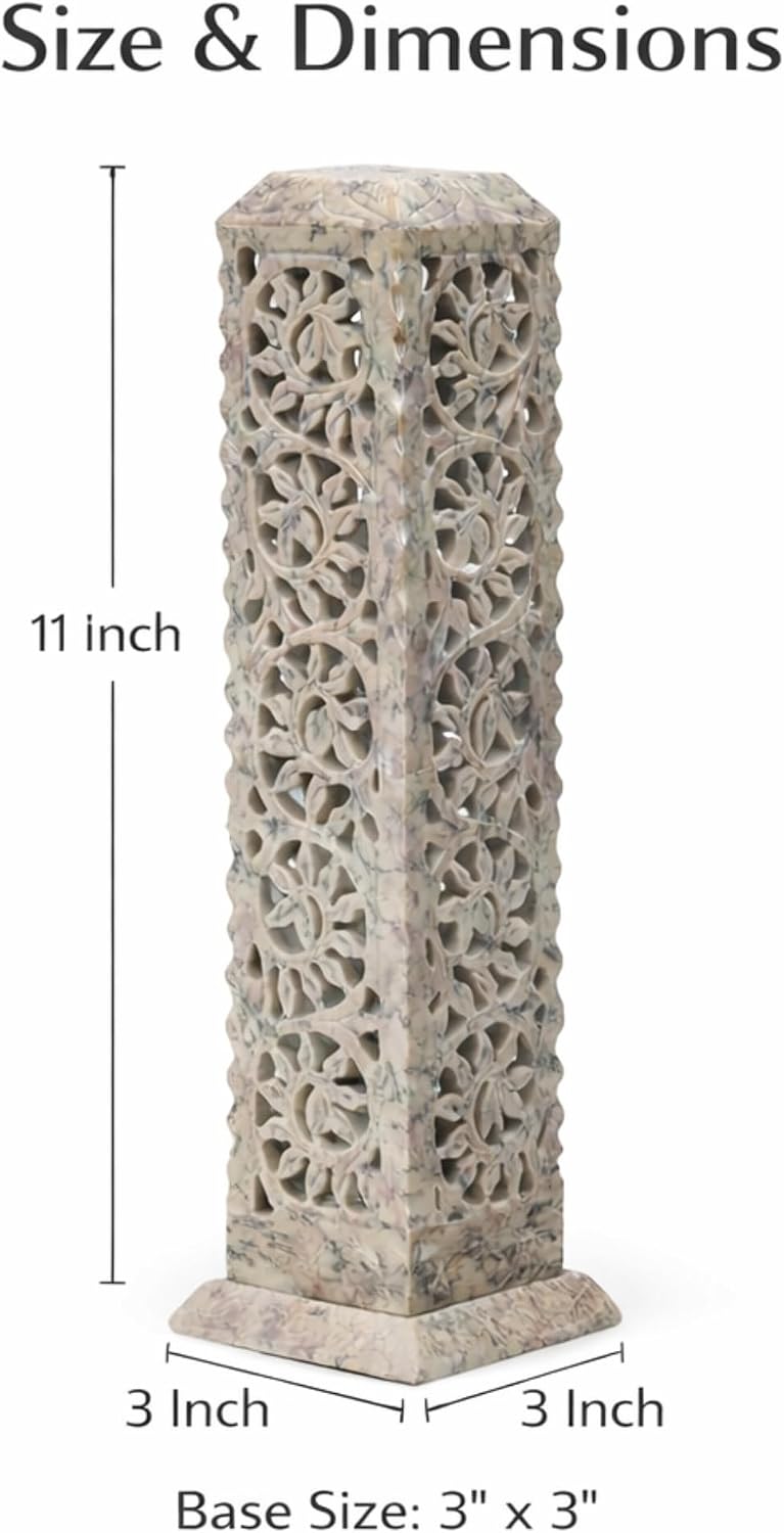 Carry Me Handmade Marble Soapstone Incense Stick Burner | Candle Stick Holder, Tea Light Stand, 3 x 3 x 11 Inches, Decorative Home and Kitchen Decor, Perfect for Gifting