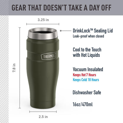 THERMOS Stainless King Vacuum-Insulated Travel Tumbler, 16 Ounce, Matte Steel
