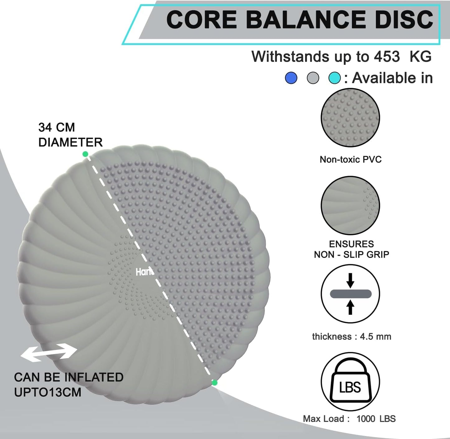 Wobble Cushion Core Balance Disc, Wiggle Seat for Sensory Kids to Stay Focused, Non-slip Balance Pads with Inflation Pump for Physical Therapy & Core Strength