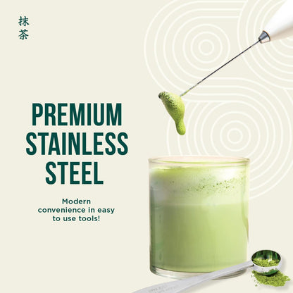 Jade Leaf Matcha - Traditional Starter Set - Japanese Matcha Gift Set Includes: Bamboo Whisk (Chasen), Scoop (Chashaku), Stainless Steel Sifter, Fully Printed Handbook