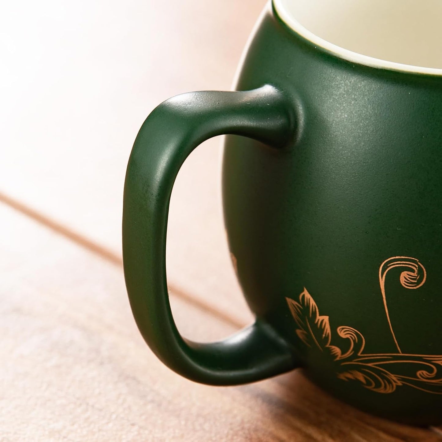 Yundu 12 OZ Matte Green Ceramics Teacup with Infuser and Lid, Mug with Lid for Steeping - Stainless Steel Infuser for Loose Leaf Tea, Home Office Gift for Tea Lovers