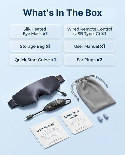 Heated Eye Mask for Dry Eyes, USB Powered Silk Warm Eye Compress & Eye Heating Pad, Washable Dry Eye Mask with 3 Heat & 4 Timer Settings for Blepharitis Stye Migraine Sinus MGD Puffiness（Blue）