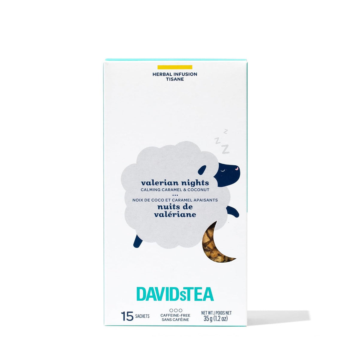 DAVIDsTEA Valerian Nights – Caffeine-Free Herbal Tea with Caramel, Coconut & Valerian Root – 15 Count – Sweet, Dairy-Free Bedtime Blend for Sleepytime Sipping and Relaxing Nightcaps