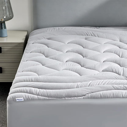 SLEEP ZONE Cooling Queen Mattress Topper, Premium Zoned Cool Mattress Pad Cover, Padded Mattress Protector Breathable Washable, Deep Pocket 8-21" (Grey, Queen)