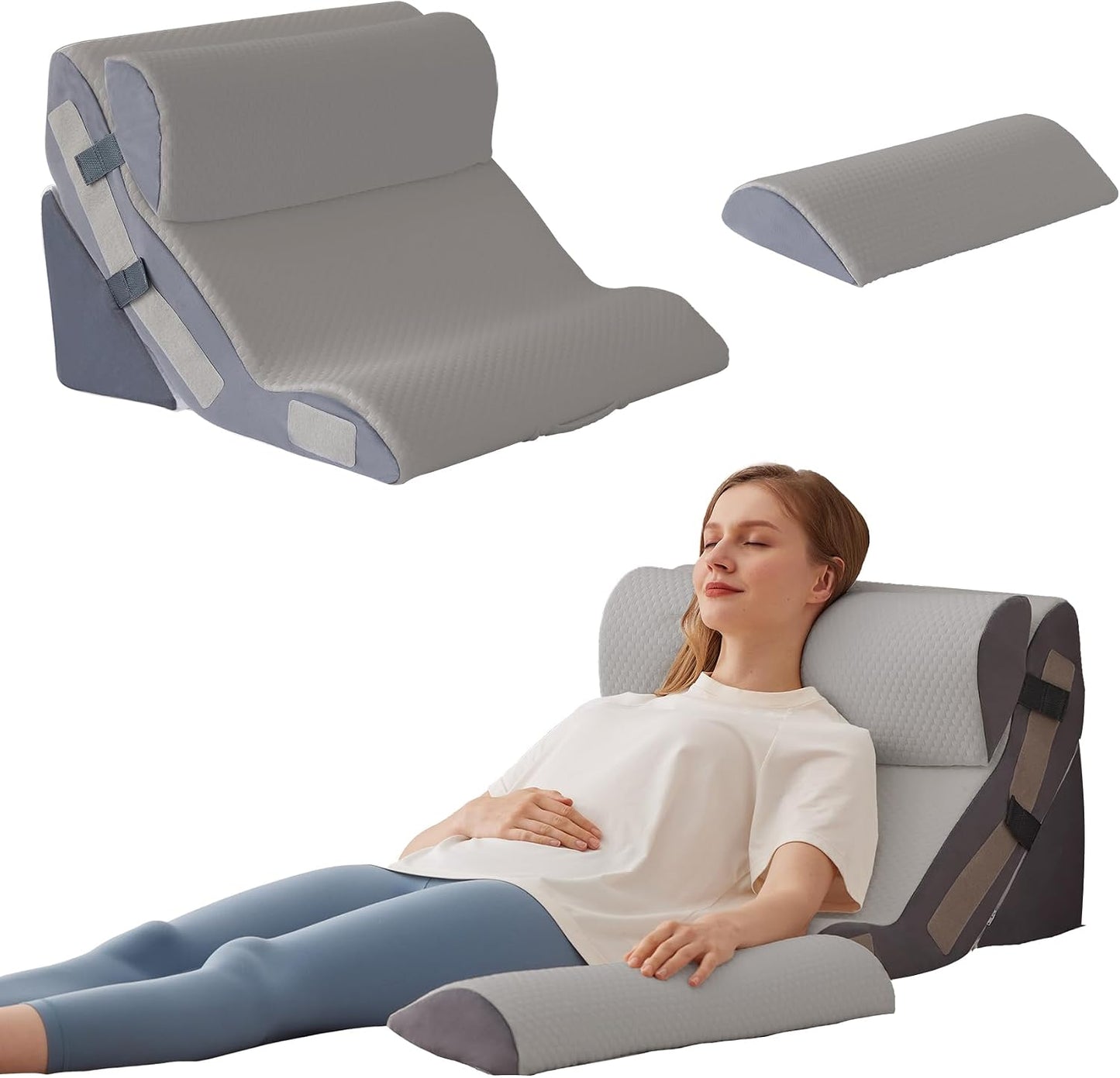 Ahpmeoa 3PCS Wedge Pillow Set for After Surgery, Back Pillow for Bed Sitting up, 10-in-1 Foam Wedge Pillow for Acid Reflux & Back Pain Relief, Post Surgery Pillow for GERD & Snoring, White