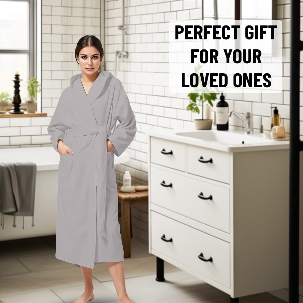 KAHAF COLLECTION Women Hooded 100% Cotton Terry Bathrobe, Soft Absorbent Quick Dry Robe for Spa, Shower & Home Wear