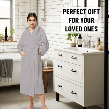 KAHAF COLLECTION Women Hooded 100% Cotton Terry Bathrobe, Soft Absorbent Quick Dry Robe for Spa, Shower & Home Wear