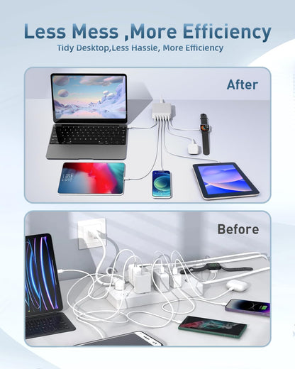 MSTJRY Charging Station for Multiple Devices : 130W 6 Port GaN Fast USB C Charger Station, Compact Multi Port PD 65W 45W Charger for iPhone 17/16 15/14/13/Pro Max