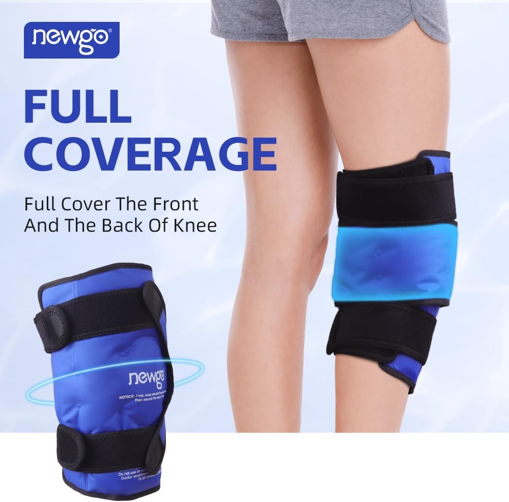 NEWGO Knee Ice Pack Wrap, Ice Pack for Knees Cold Compression Therapy for Knee Replacement Surgery, Arthritis Pain, ACL, Swelling, Sports Injuries (21.7" x 9.8") - Blue