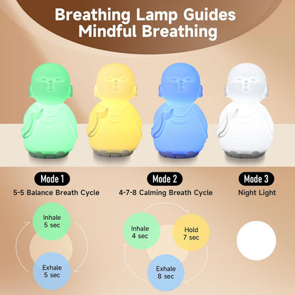 Mindfulness Tool Set with Guided Visual Meditation Breathing Lamp and 48 Positive Affirmation Cards, 3 in 1 Device with Night Light & Noise Machine, Self-Care Gift for Anxiety Relief and Relaxation