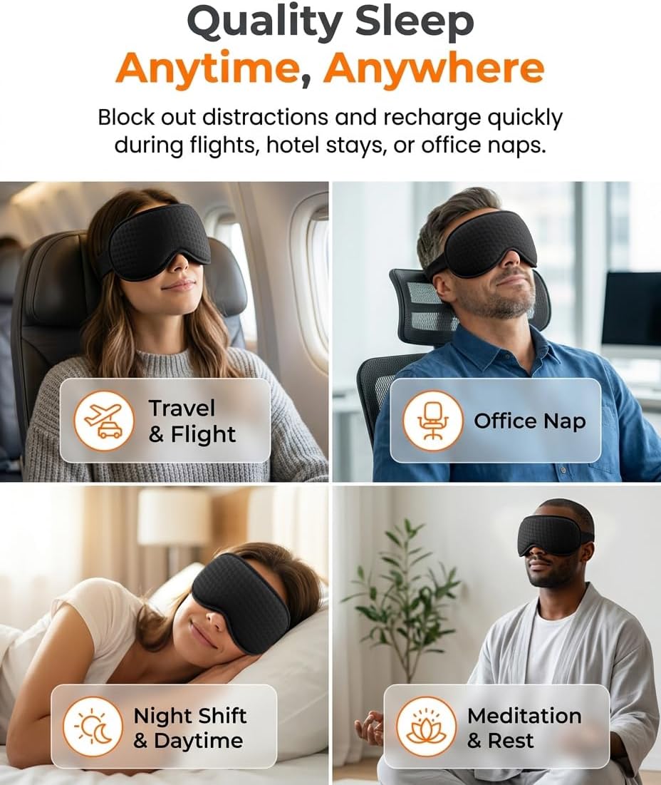 Blackout Weighted Eye Mask for Sleeping: 3D Contoured Gentle-Pressure Sleep Mask for Men & Women - Airplane Travel & Night Shift Essentials, Zero Eye Pressure, Breathable Blindfold, Black