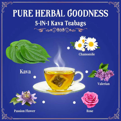 Quyetmonteas 5-in-1 Kava Tea Bags for Calming & Relaxation, 45 Bags.