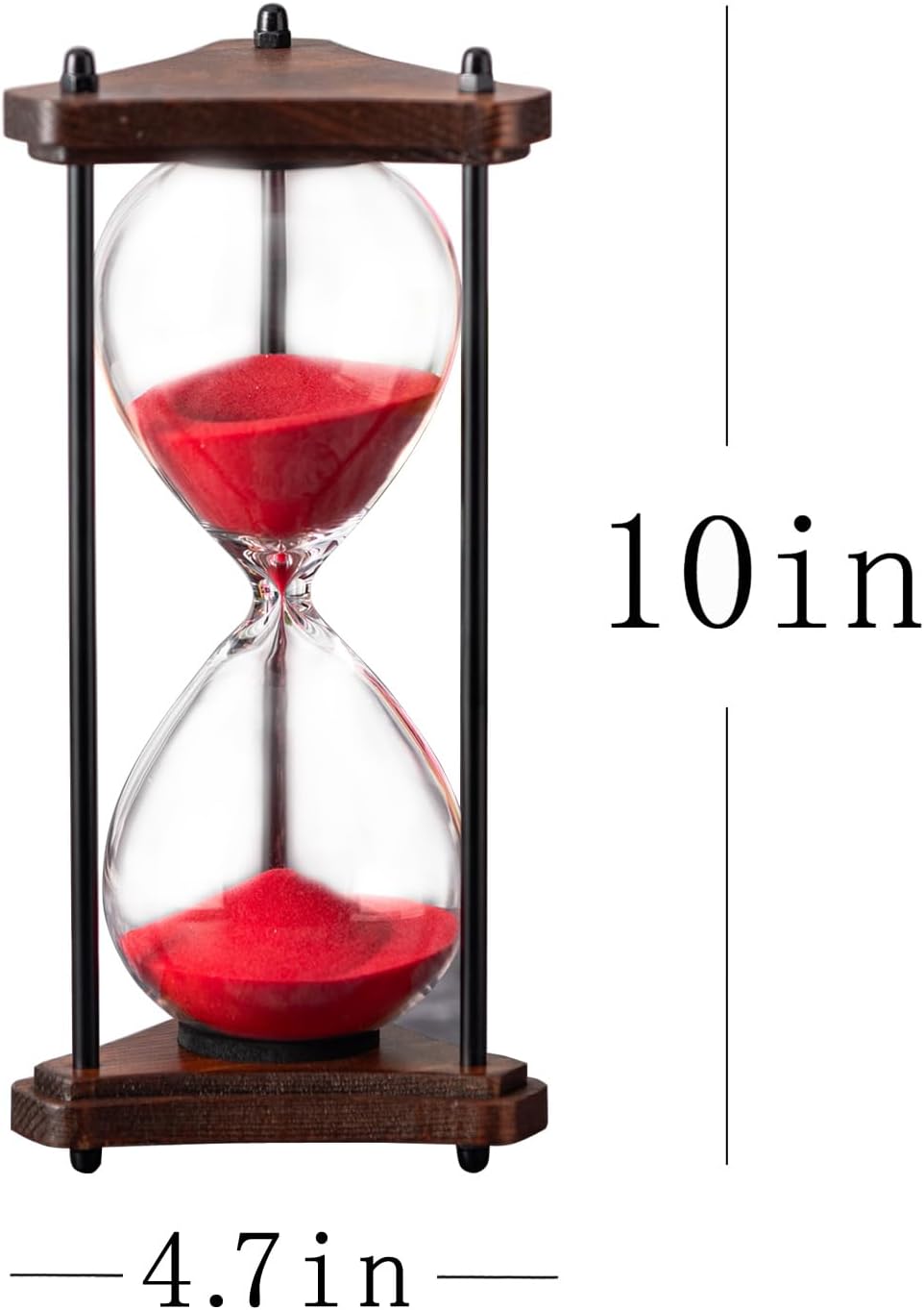 Hourglass Timer 60 Minute, Triangle Wooden Frame Decorative Sand Timer (Black Sand, Large Size)